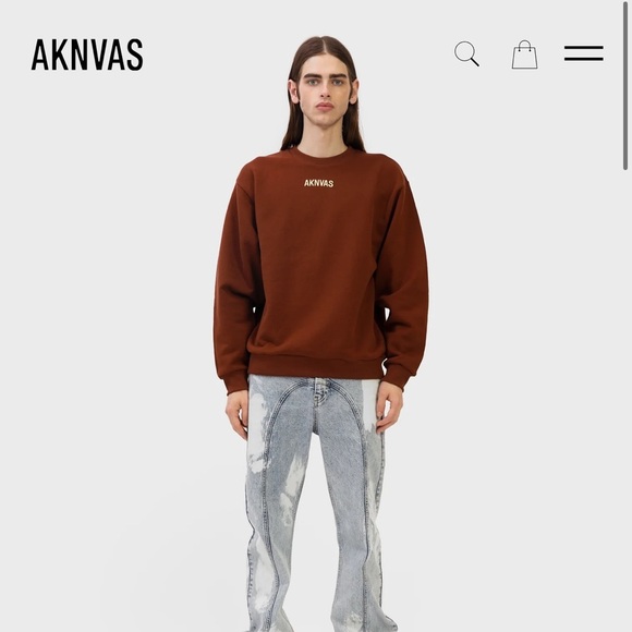 Aknvas Brown Crewneck Sweatshirt Light Yellow Logo Mens Size Large - Picture 2 of 9